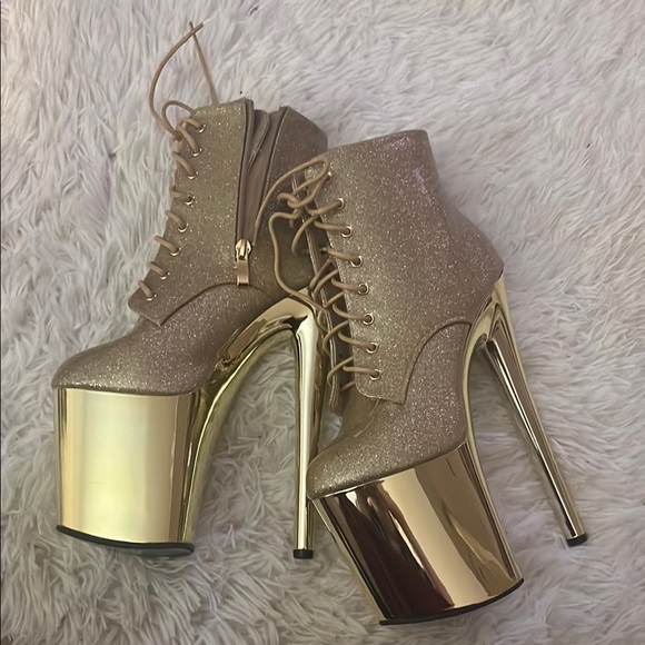 ochotores Shoes - Gold Glitter Platform Ankle Boots